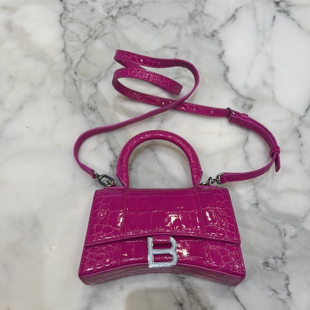 Balenciaga Pink Croc-Embossed Handbag